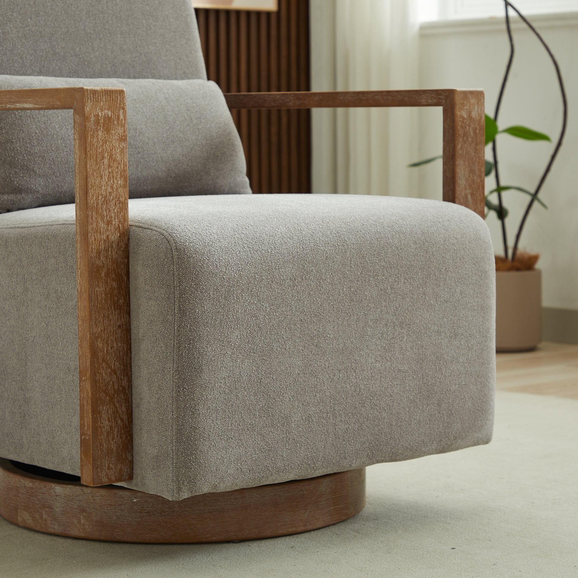 30.3"W Swivel Modern Upholstered Accent Chair With Solid Wood Armrests And 360 Degree Comfy Lounge Reading Chair, Side Armchair For Hotel, Bedroom, Living Room, Office, And Nursery Room. Gray Gray Linen Blend
