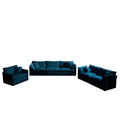 Modern Sofa Couch, 3 Piece Set Extra Deep Seat Sectional Sofa For Living Room, Oversized Sofa, 3 Seat Sofa, Loveseat And Single Sofa, Blue Chenille Blue Chenille 6 Seat