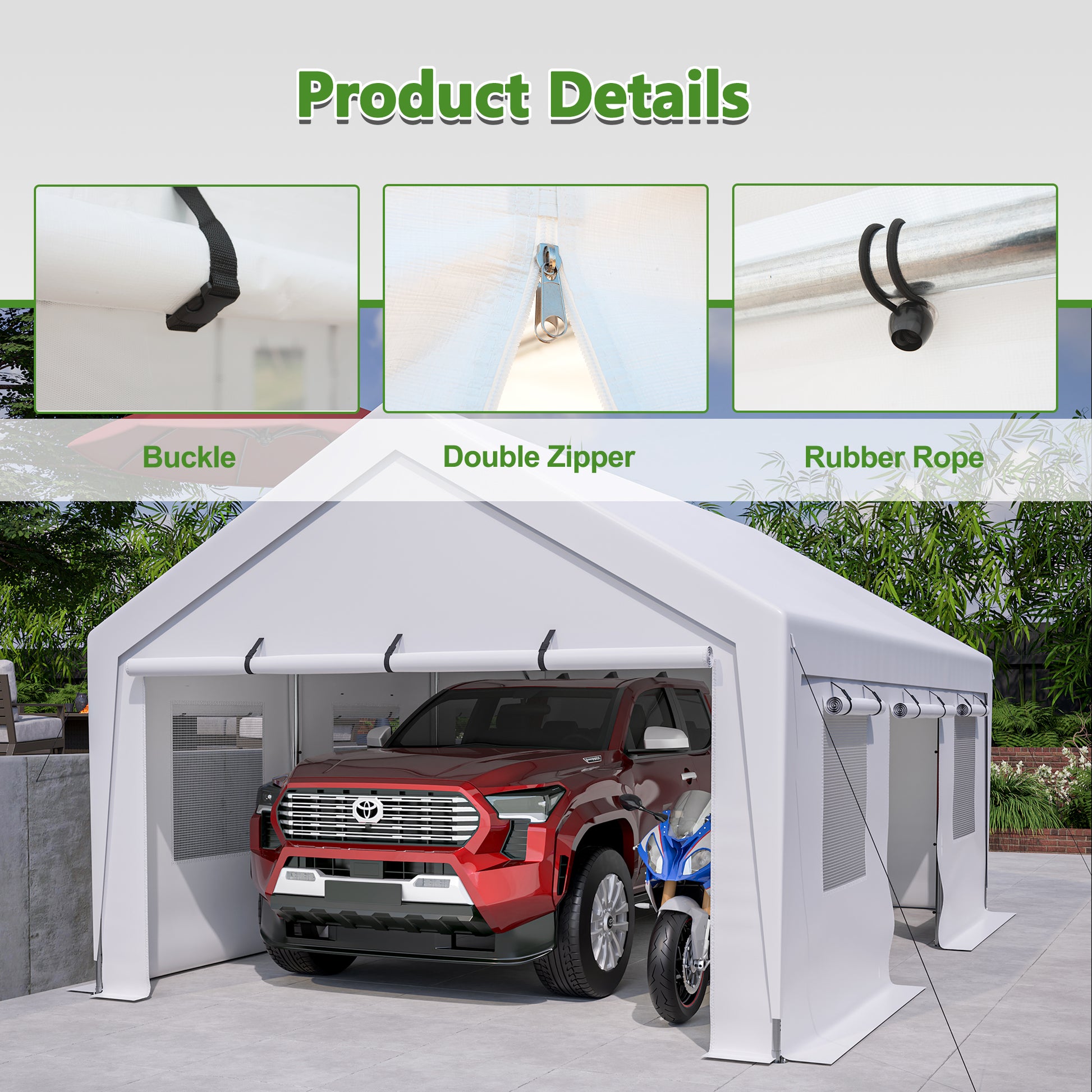 13X20 Heavy Duty Steel Carport Storage Canopy Garage Tent W Removable Sidewalls White Metal