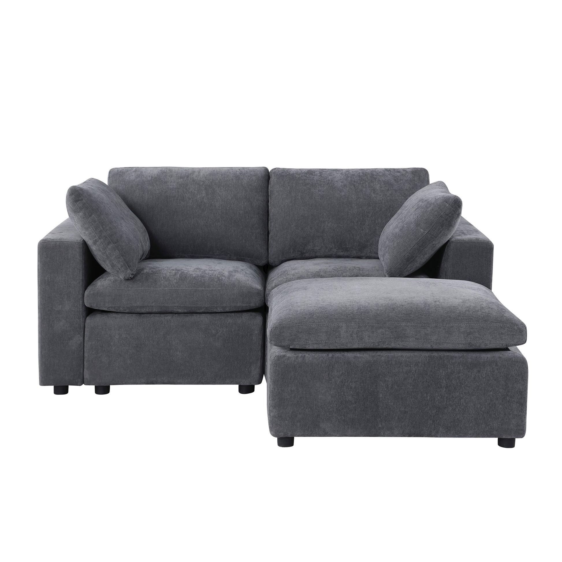 68.5" Loveseat Sofa With Ottoman Modular Sectional Beautiful Seat Couch Small L Shaped Upholstered Couch For Living Room Apartment Small Space, Chenille Grey Grey Fabric 3 Seat