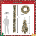 Pre Lit Christmas Artificial Tree 4 Piece Set, Garland, Wreath And Set Of 2 Entrance Trees, X Mas With Led Lights, Pvc Festival Celebration Set, Green Green Pvc