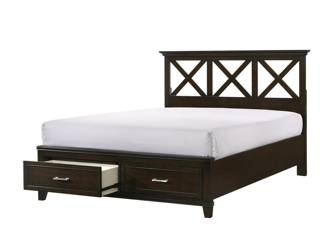 Queen X Storage Bed Mahogany Solid Wood Mdf