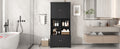 Tall And Wide Bathroom Floor Storage Cabinet, Bathroom Storage Unit, Freestanding Cabinet With 4 Doors, Adjustable Shelves, Open Multi Layer Shelves, Black Black Mdf