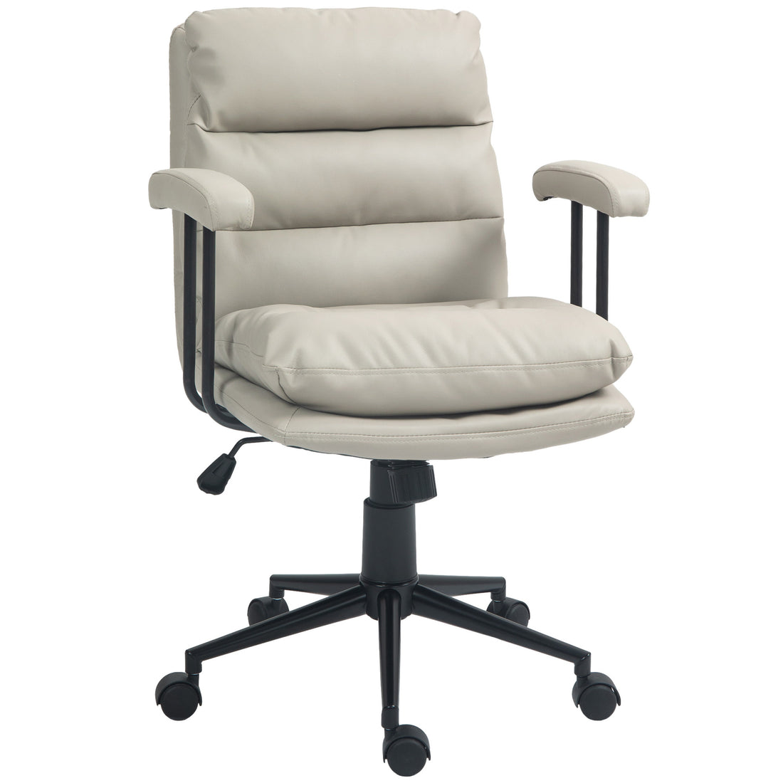 Homcom Pu Leather Office Chair, Office Desk Chair, Task Computer Chair With Swivel Wheels, Adjustable Height, Double Tier Padded, Light Gray Light Gray Faux Leather