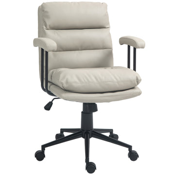 Homcom Pu Leather Office Chair, Office Desk Chair, Task Computer Chair With Swivel Wheels, Adjustable Height, Double Tier Padded, Light Gray Light Gray Faux Leather