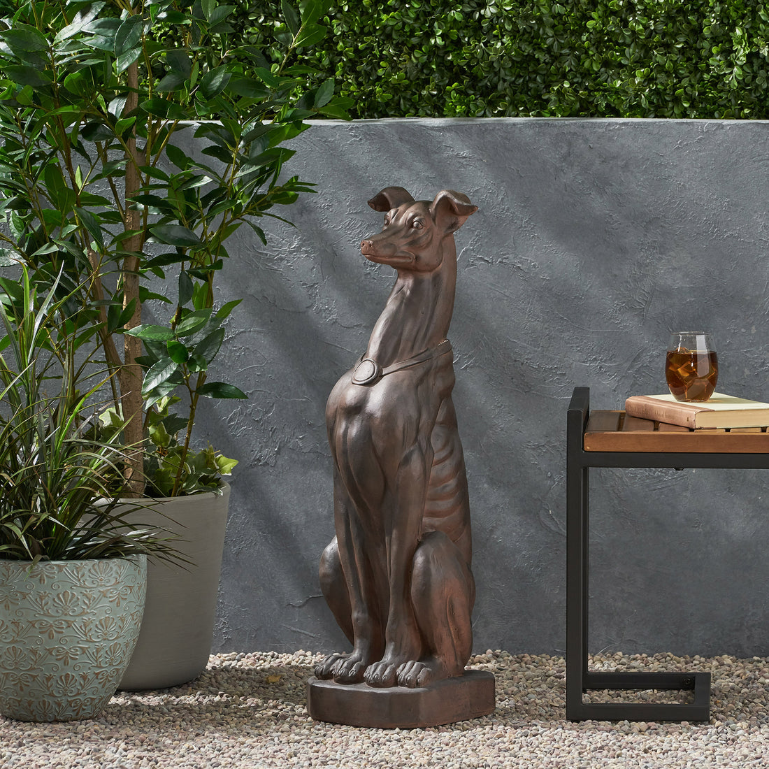 Grey Hound Dog Statue Dark Brown Magnesium Oxide