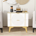 Two Pack White 2 Drawer Round Card Gold Bar Blister Nightstand White Wood