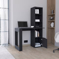 Iowa Computer Desk With 1 Cabinet And 4 Tier Bookcase Black Computer Desk Office Modern Rectangular Open Storage Desk Rectangular Particle Board Engineered Wood