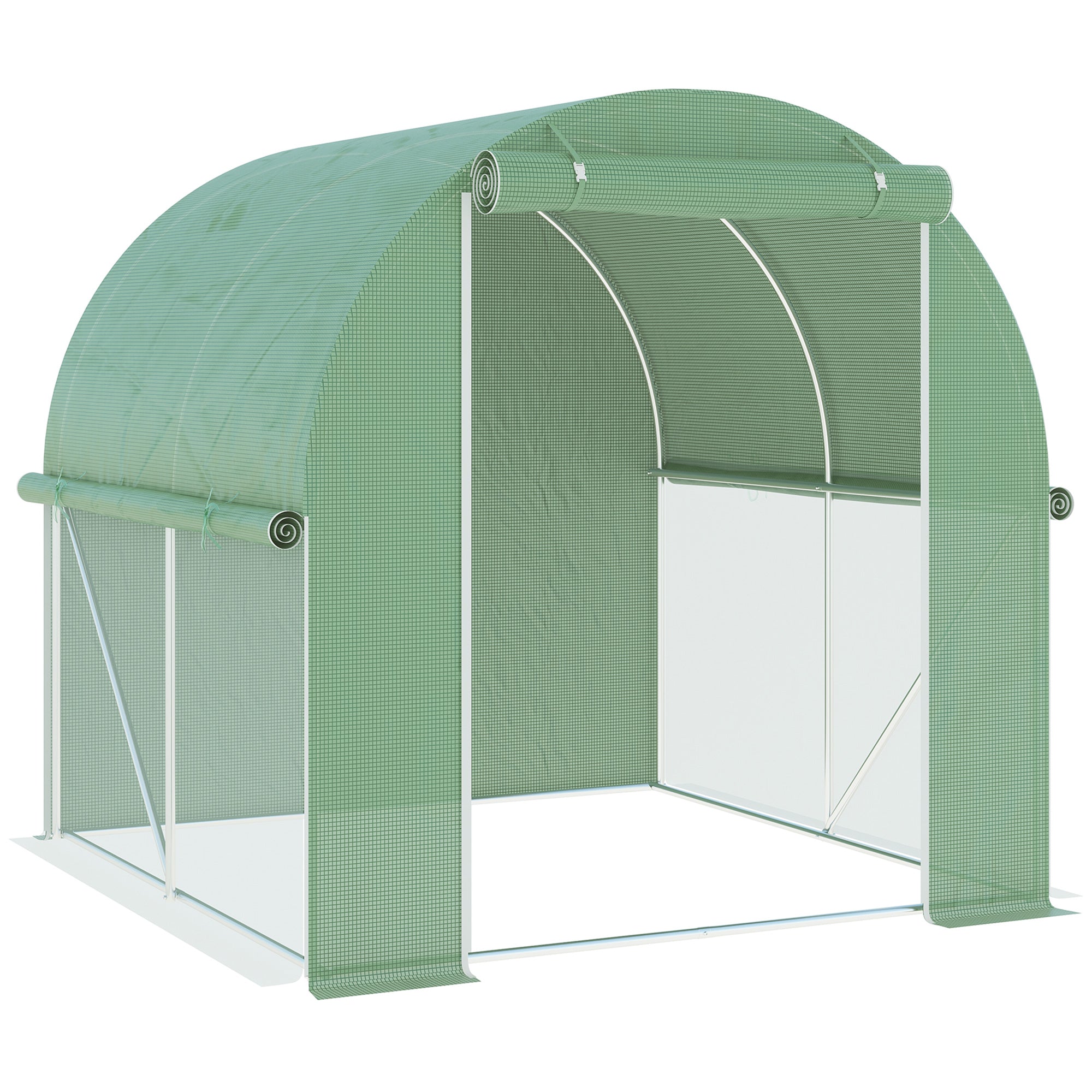 Outsunny 6' X 6' X 6' Tunnel Greenhouse Outdoor Walk In Hot House With Roll Up Plastic Cover And Zippered Door, Steel Frame, Green Green Steel