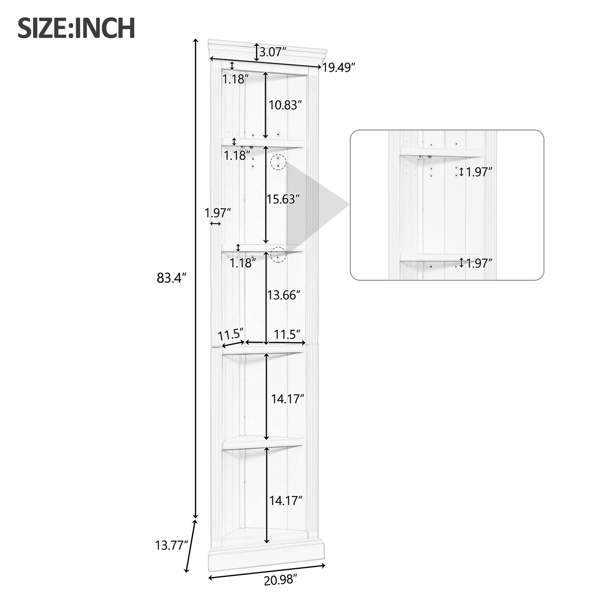 83.4"Tall Bookshelf With Two Corner Shelf Suite,Bookcase With 2 Doors And 1 Drawer,5 Tier Corner Shelf With Open Shelves,Free Standing Shelves Suite With Led Lighting For Living Room,Office,White