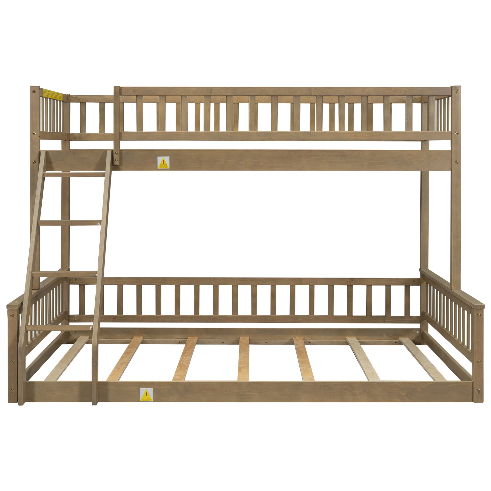 Twin Xl Over Queen Bunk Bed With Ladder And Guardrails, Walnut Expected Arrival Time: 10.27 Box Spring Not Required Twin Xl Walnut Wood Bunk Solid Wood Mdf