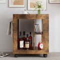 Mid Century Modern Style Movable Side Cabinet For Sofa, Household Brown Trolley Storage Locker And Shelf For Living Room. Black Brown Mdf