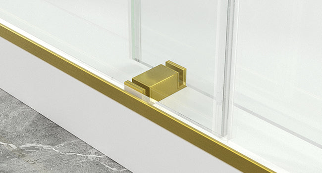 56 To 60'' W X 76'' H Frameless Shower Door, Double Sliding Shower Door With Premium 3 8'' 10Mm Thick Tempered Glass, Stainless Steel, Brushed Gold Brushed Gold Bathroom Modern Tempered Glass