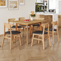 Wood Colored Mdf Desktop With Rubber Wooden Legs, Foldable Computer Desk, Foldable Office Desk, Solid Wood Dining Chair With Small Curved Back And Pu Cushion . Zd 1545 Dx 2361 Wood Seats 6 Wood