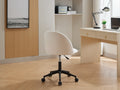 White Boucle Office Chair Desk Chair, Mid Back Adjustable Swivel Computer Chair With Black Legsmodern Upholstered Desk Chair With Wheels White Black Foam Polyester Blend