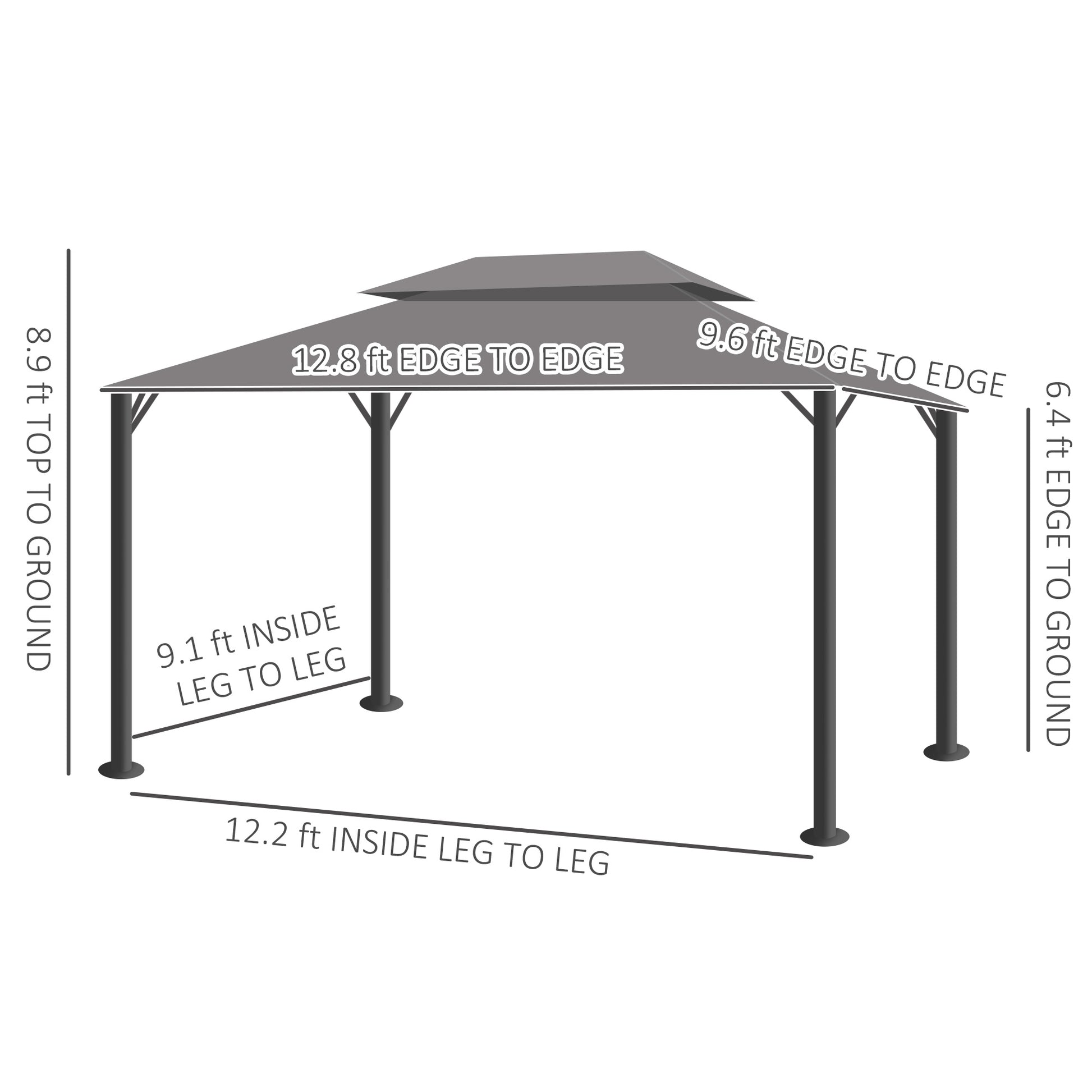 Outsunny 10' X 13' Patio Gazebo, Outdoor Gazebo Canopy Shelter With Netting And Curtains, Aluminum Frame For Garden, Lawn, Backyard And Deck, Gray Gray Aluminum