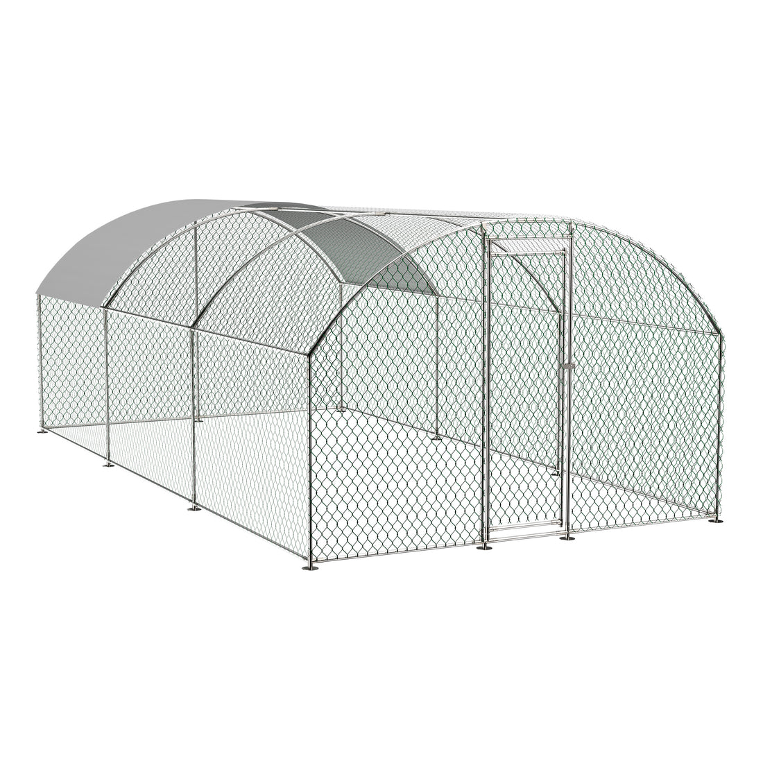 Large Chicken Coop Metal Chicken Run With Waterproof And Anti Uv Cover, Dome Shaped Walk In Fence Cage Hen House For Outdoor And Yard Farm Use, 1" Tube Diameter, 9.84' X 19.68' X 6.56' Silver Metal