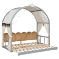 Twin Size Extended Bed With Arched Roof And Trundle, Gray Twin Gray Plywood