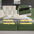 Contemporary Special Shaped Fully Upholstered Bed With Deep Button Tufting And Storage Compartments In Rails And Footboard,No Box Spring Needed,King,Green Box Spring Not Required King Green Solid Wood