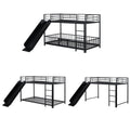 Twin Over Twin Size Metal Bunk Bed With Slide And Guardrails, Black Twin Black Metal