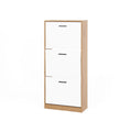 Shoe Storage Cabinet With 3 White Panel Flip Drawers, Freestanding Organizer For Entryway, Narrow Shoe Rack Cabinet 3 4 Spaces Natural Primary Living Space Particle Board