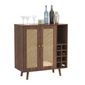 Bohemian Bar Cabinet, Natural Rattan Doors, Removable Wine Rack In Walnut Natural Walnut Boho Mdf