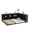 Full Floor Bed With L Shaped Bookcases, Sliding Doors,Without Slats,Espresso Full Espresso American Design Pine