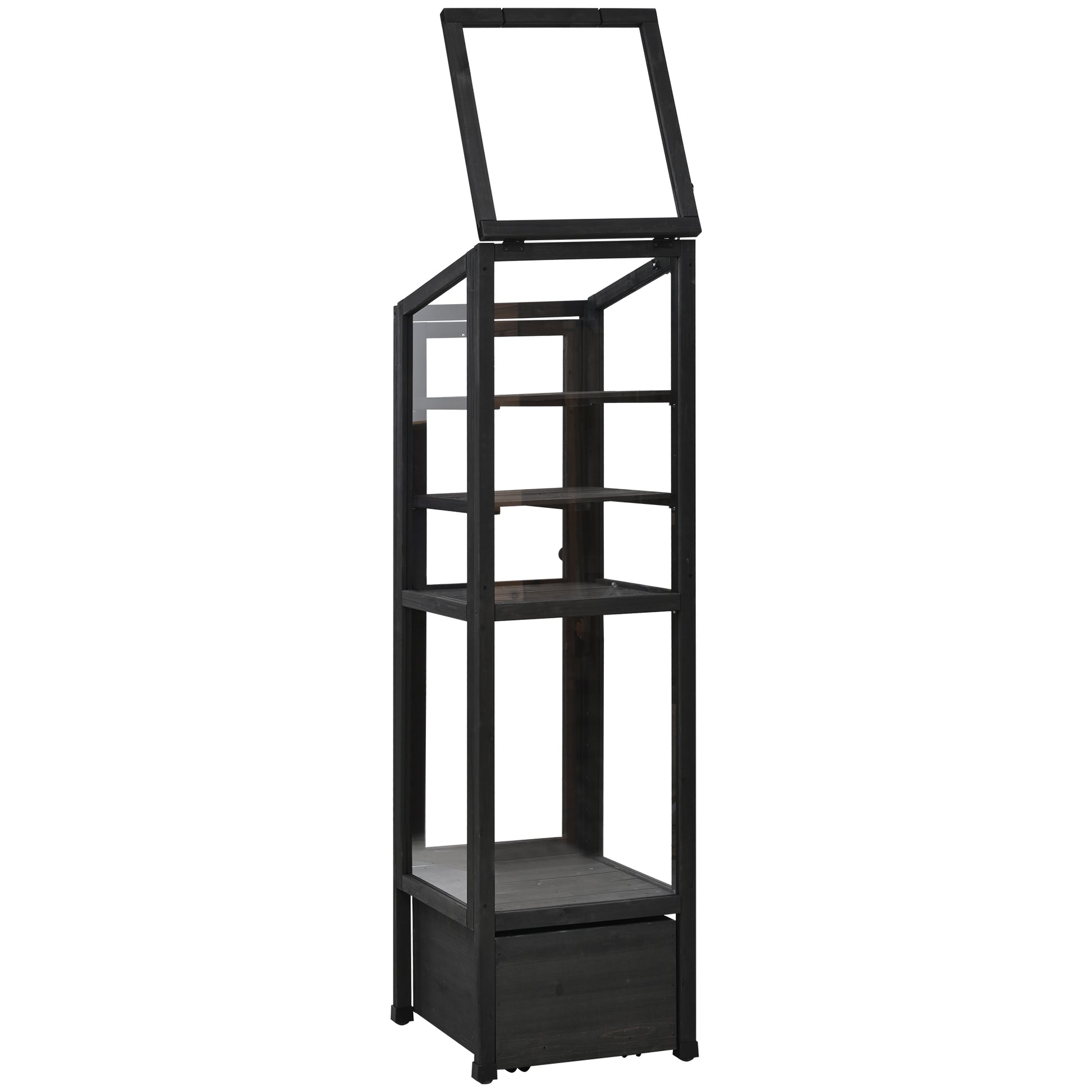 62.4Inch Height Wood Garden Greenhouse Balcony Portable Mini Cold Frame With Movable Storage Box And Adjustable Shelves For Outdoor Indoor Use, Black Black Garden & Outdoor Casual Wood