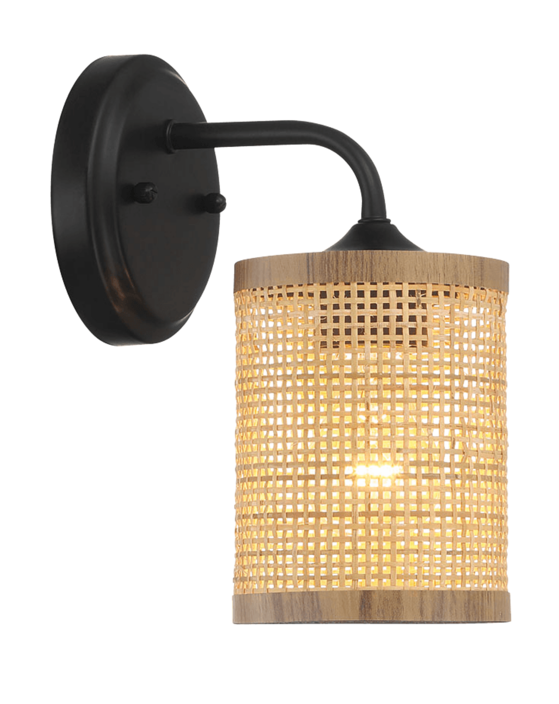 Reef Single Lights Wall Sconce With Natural Rattan Shade Rustic Wicker Wall Light Black,Rattan Metal,Rattan