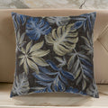 Contemporary Style Leaf Designed Set Of 2 Throw Pillows, Navy Blue Navy Blue Polyester