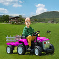 Pink, 12V7Ah Battery Powered Toy Tractor With Trailer, Remote Control, Kids' Electric Excavator Vehicles With 2X35W Dual Motor, Treaded Tires, Led Lights, Usb, Music, Safety Belt Gift Childrens Day Pink 50 99 Lbs Iron Plastic Iron Plastic Indoor &