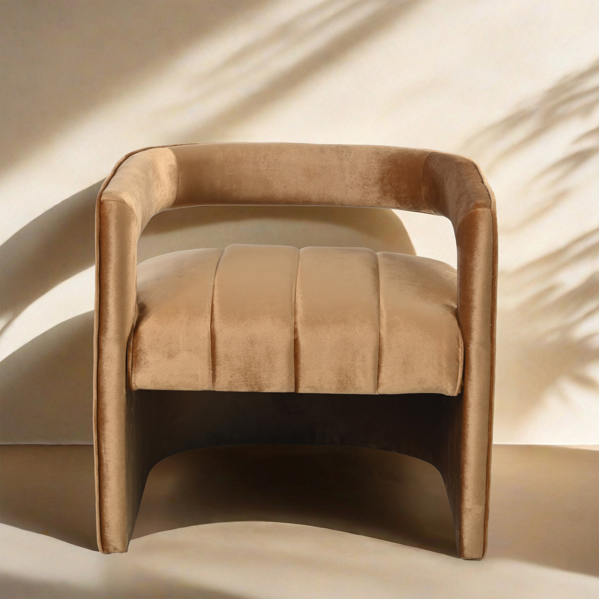 Modern Velvet Accent Chair With Ribbed Detail, Luxury Curved Fully Upholstered Accent Chair, Brown No Assembly Needed Brown Velvet