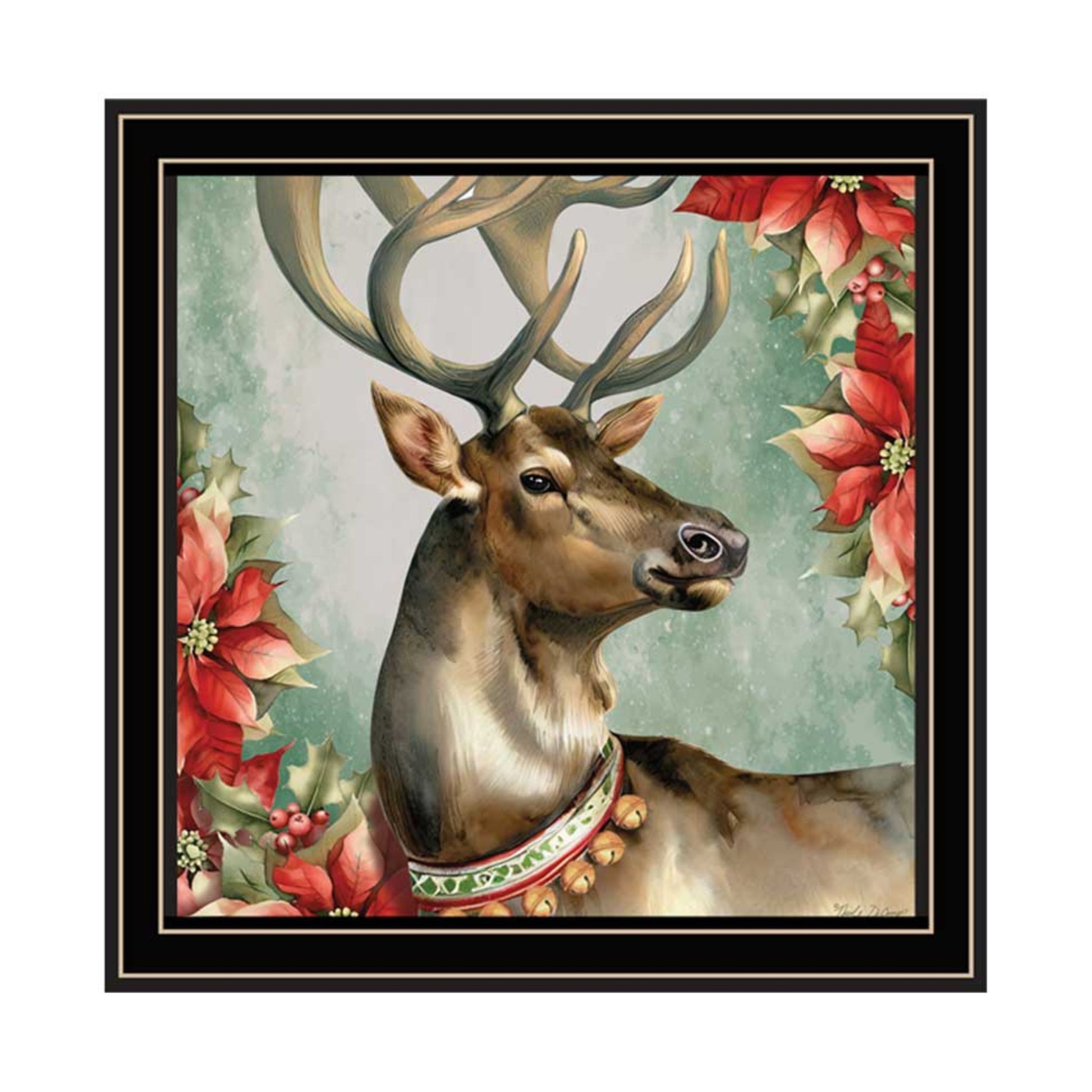 2 Piece Vignette Old World Reindeer & Bell Black Framed Wall Art For Living Room, Holiday Wall Art Print For Home Decor, Bedroom Wall Art By Nicole Decamp Multicolor Wood Paper