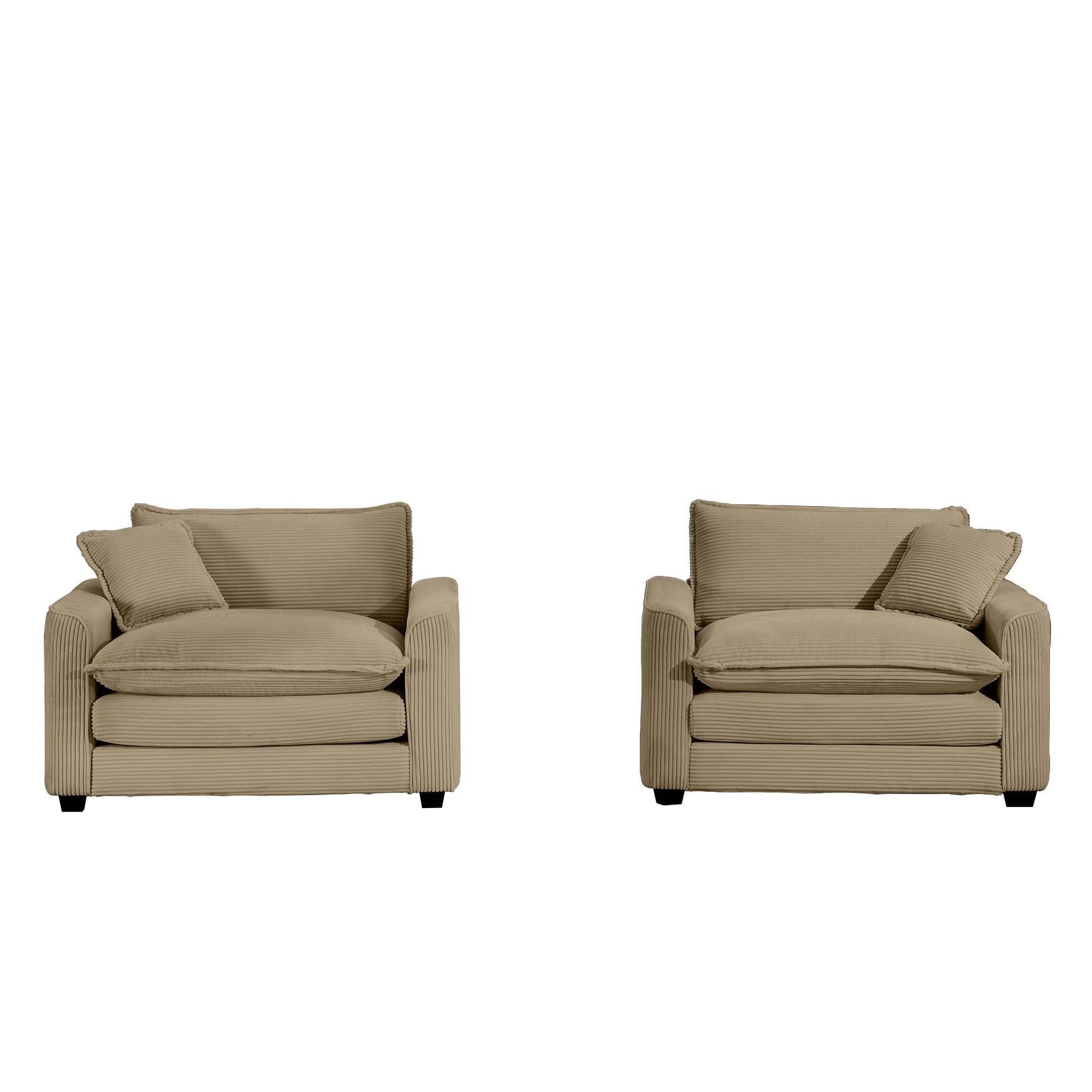 Luxurious And Sophisticated Deep Seated Sofa Set With Two Single Chairs In Tan Corduroy Fabric, Suitable For Bedroom And Office Tan Corduroy 2 Seat