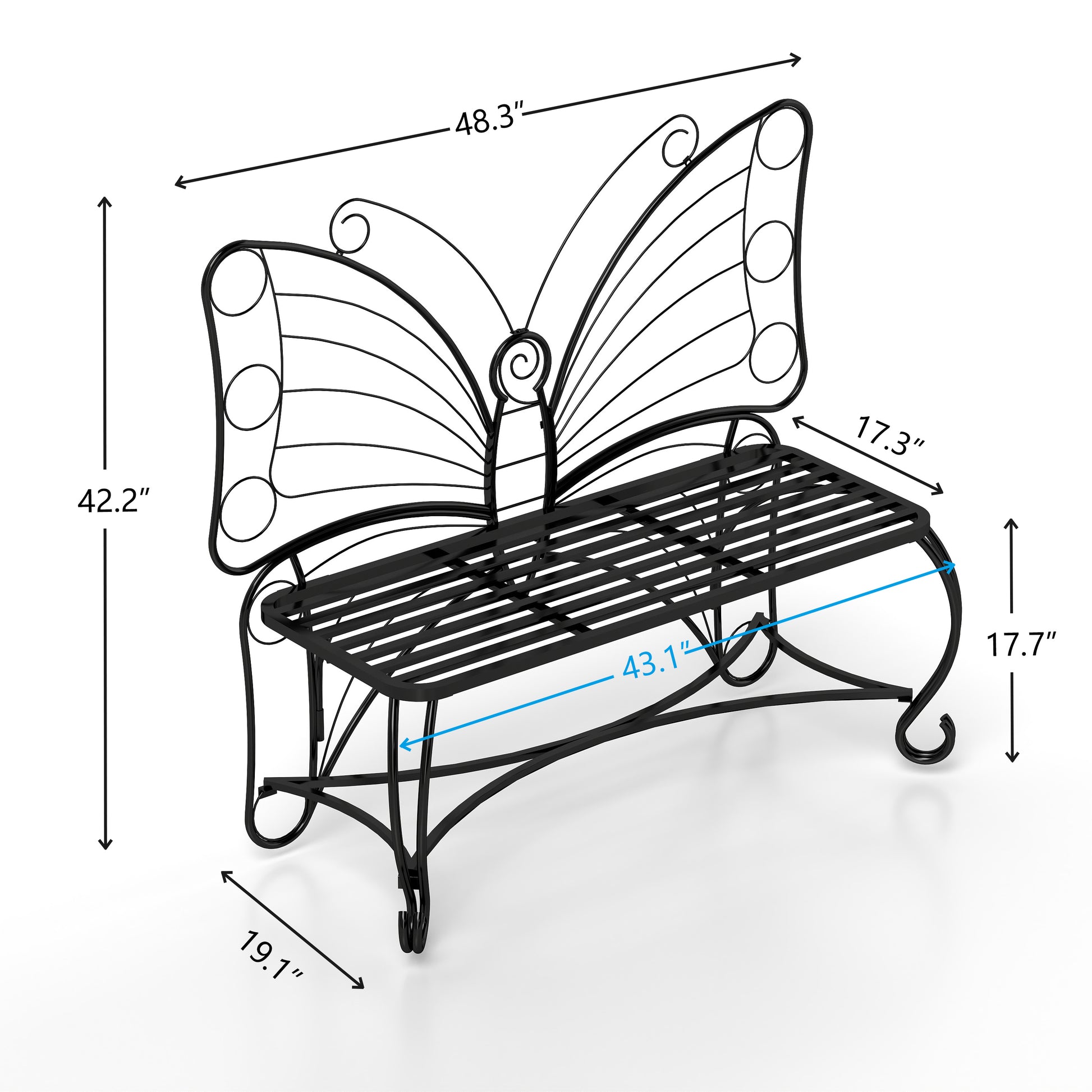 Butterfly Cast Metal Garden Bench, Outdoor Bench Patio Seat, Park Bench Outdoor Seating For Garden, Yard, Park, Entryway Black Garden & Outdoor 2 Person Seating Group Metal