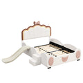 Full Size Upholstered Led Light Platform Bed With Shell Headboard And Children'S Slide, Pink Box Spring Not Required Full Pink White Wood Bedroom Bed Frame Faux Leather Upholstered