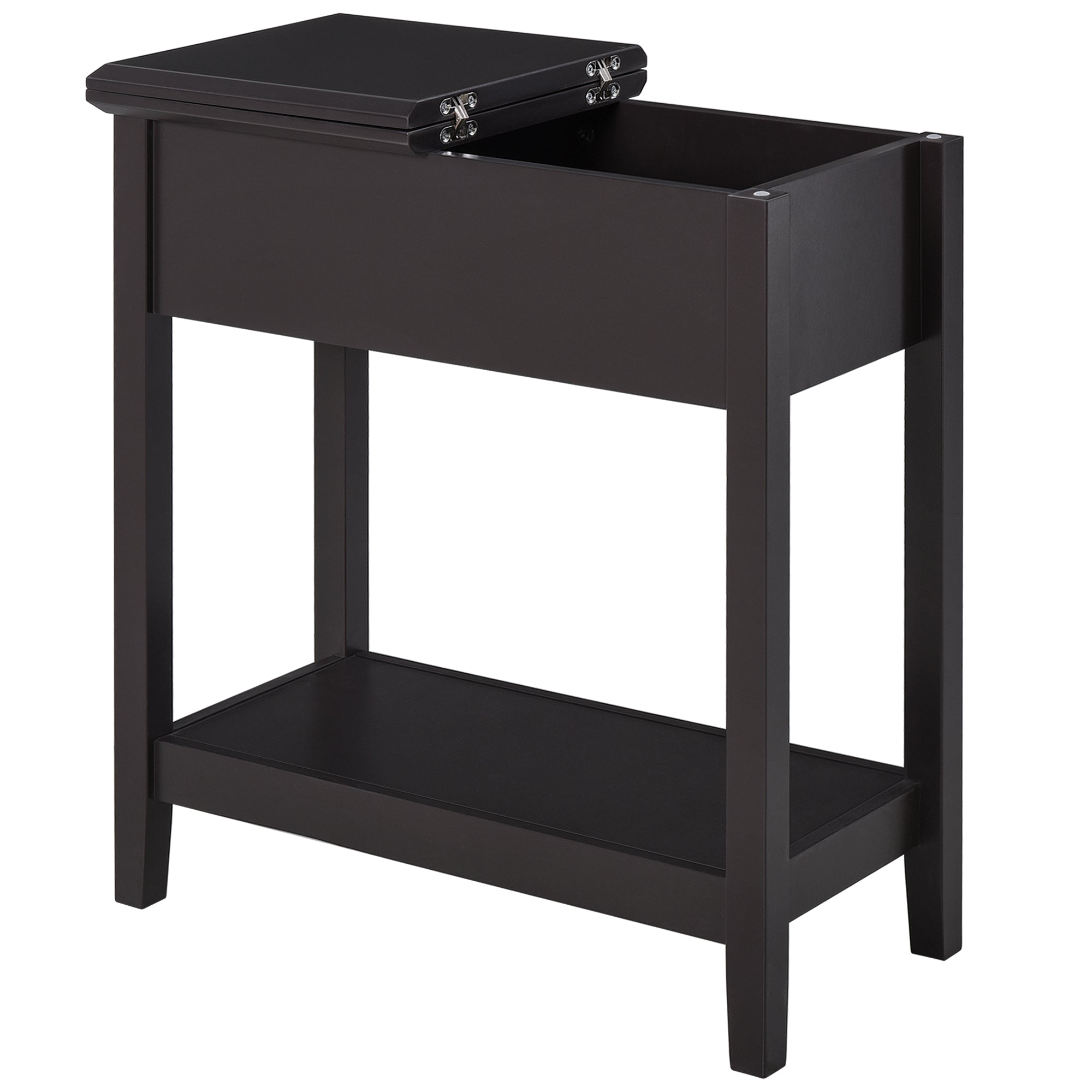 Homcom End Table, Narrow Side Table With Flip Top, Storage Cabinet, Bottom Shelf For Living Room, Dark Coffee Dark Coffee Mdf