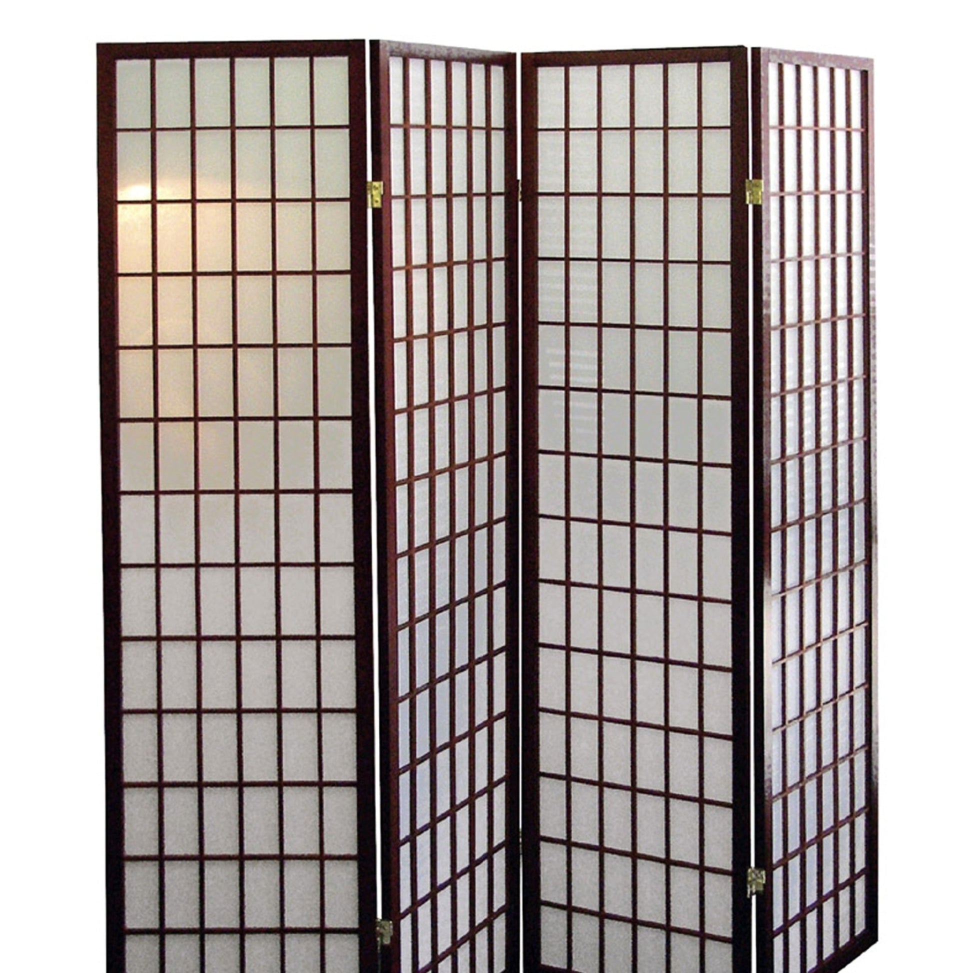 70" Tall 4 Panel Screen Room Divider, Japanese Style With Cherry Finish Cherry Wood