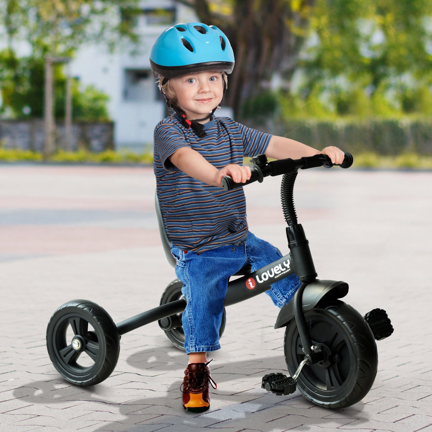 Qaba 3 Wheel Recreation Ride On Toddler Tricycle With Bell Indoor Outdoor Black Black Steel