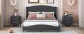 3 Pieces Bedroom Set With Queen Size Pu Leather Upholstered Platform Bed And Elegant Pu Nightstand With 2 Drawersblack Box Spring Not Required Queen Black 3 Piece Set Pu