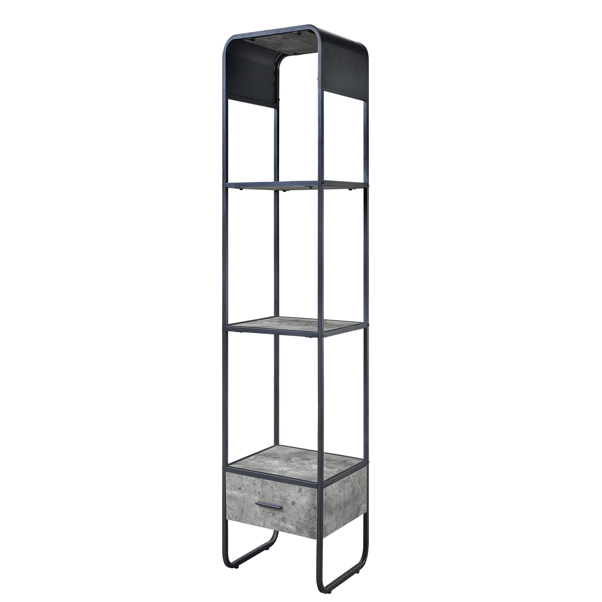 Concrete Grey And Black 2 Shelf Side Pier With 1 Drawer 2 Or Less Black Grey Standard Horizontal Primary Living Space Open Back Wood Contemporary With Drawers Wood Metal