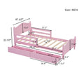 Twin Size Wood Platform Bed With Guardrails On Both Sides And Two Storage Drawers ,Pink Twin Pink Wood