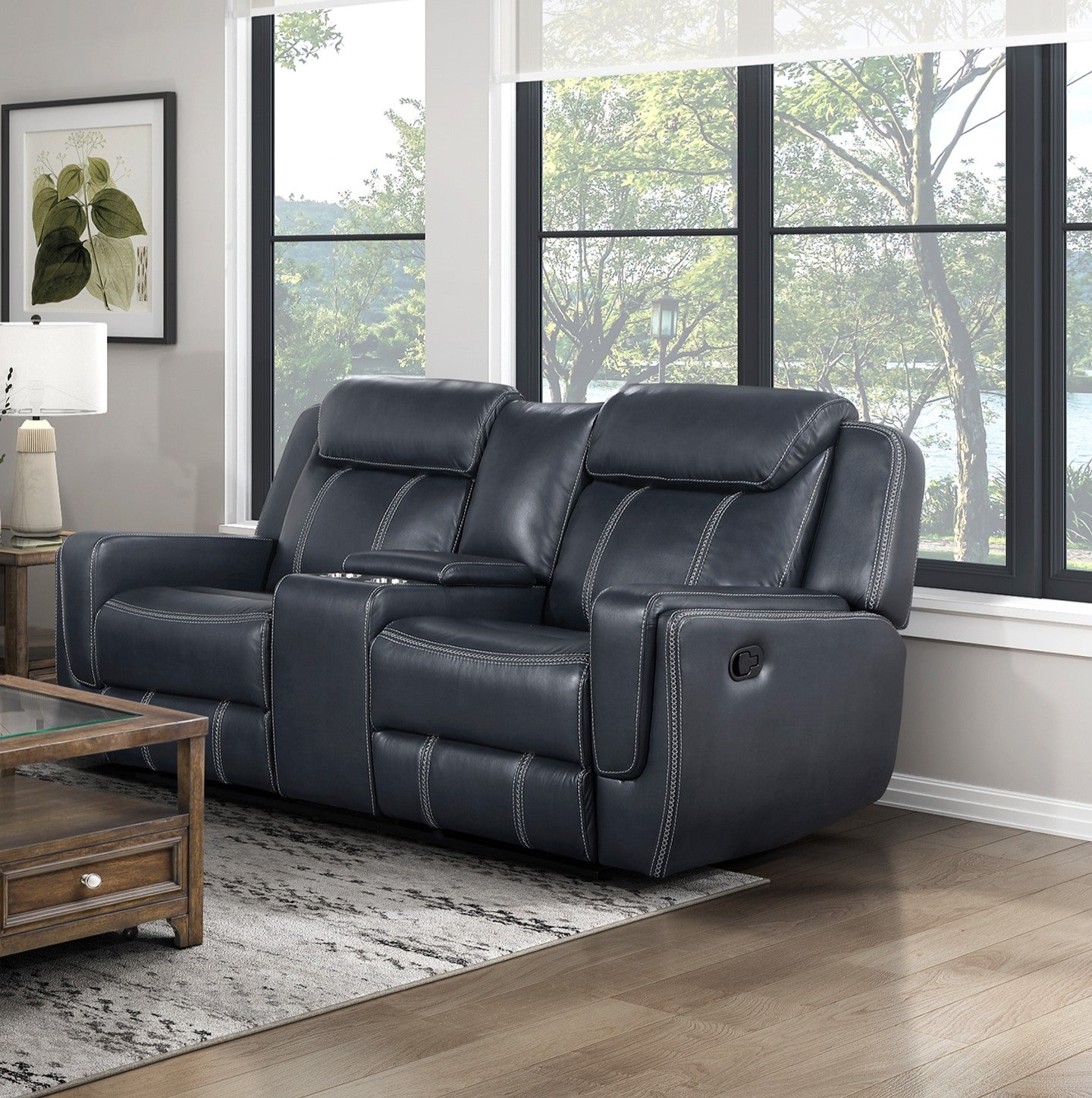 Modern Living Room Furniture 2Pc Reclining Sofa Set Bluefaux Leather Upholstery Reclining Sofa Loveseat With Cup Holders, Power Outlets, Usb Ports Blue Faux Leather Wood Primary Living Space Modern Plywood,Solid Wood 5 Seat