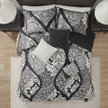 7 Piece Cotton Printed Comforter Set Black Cal King California King Black Polyester