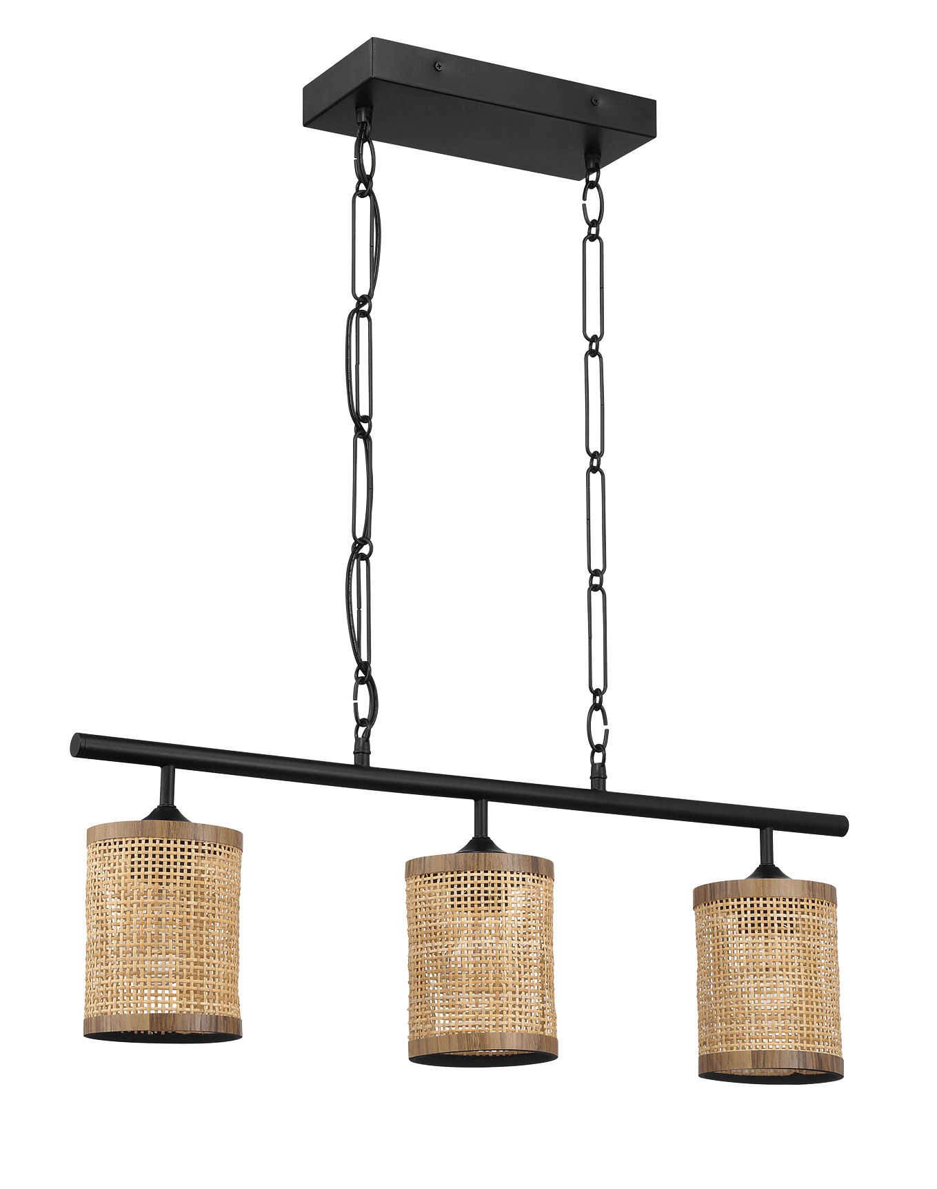 Elysian Three Lights Island With Natural Rattan Shade Farmhouse Chain Ceiling Lamp Black,Rattan Ceiling Lights Kitchen Metal,Rattan