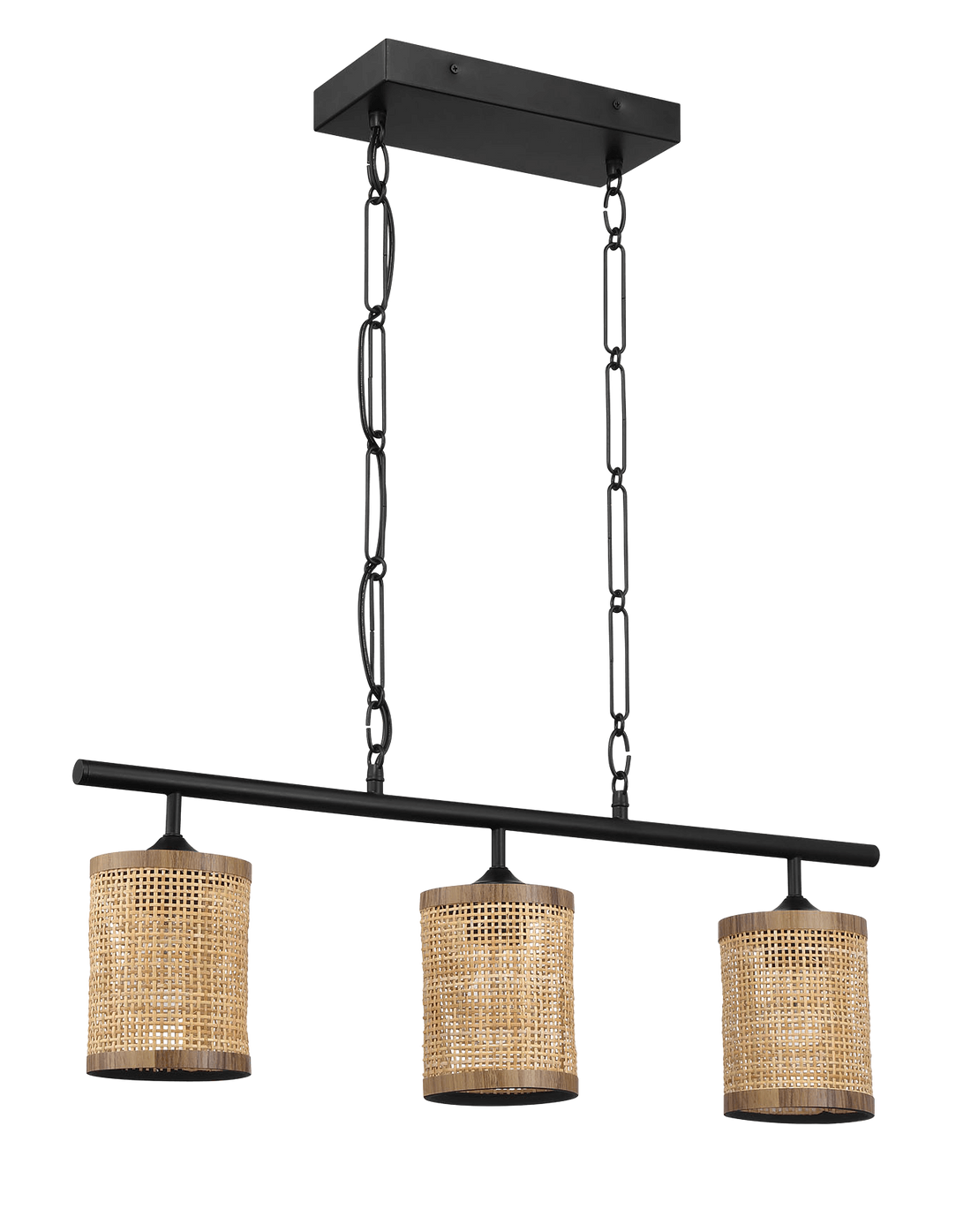 Elysian Three Lights Island With Natural Rattan Shade Farmhouse Chain Ceiling Lamp Black,Rattan Ceiling Lights Kitchen Metal,Rattan