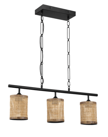 Elysian Three Lights Island With Natural Rattan Shade Farmhouse Chain Ceiling Lamp Black,Rattan Ceiling Lights Kitchen Metal,Rattan