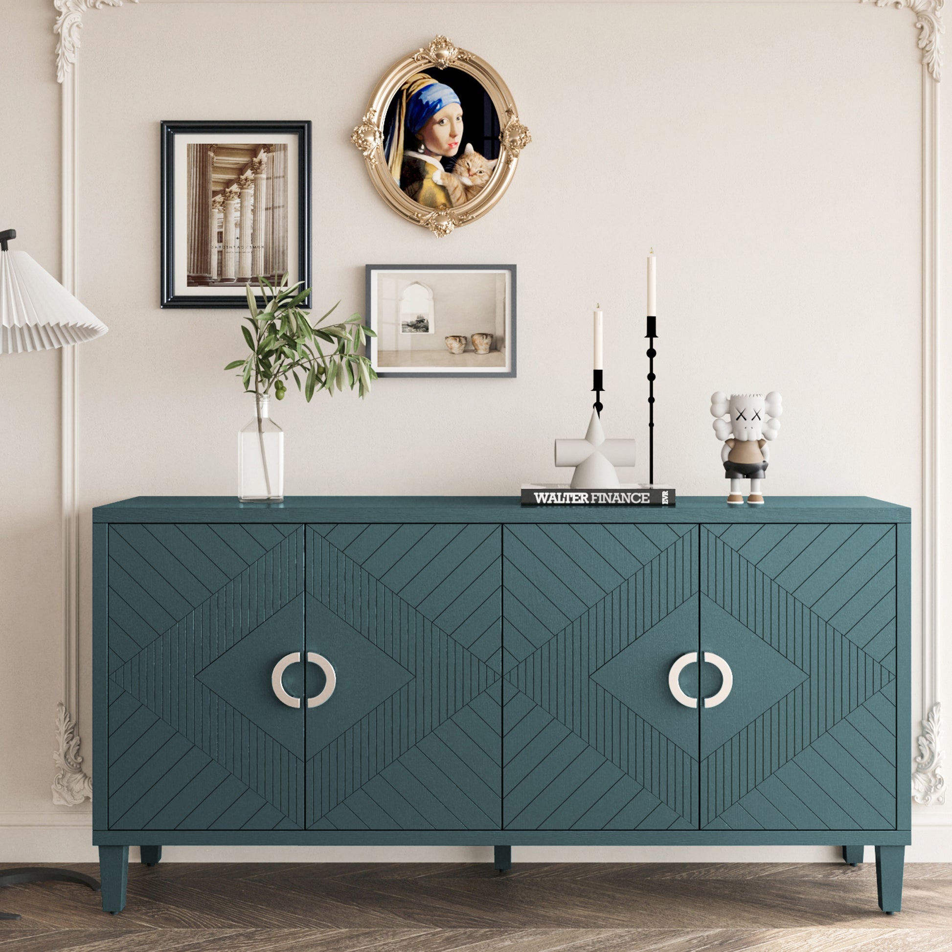 Stylish And Functional 4 Door Storage Cabinet With Pine Legs And Mdf, For Living Room Bedroom,And Kitchen, Olive Green, Forest Green, Blue Olive Green Mdf