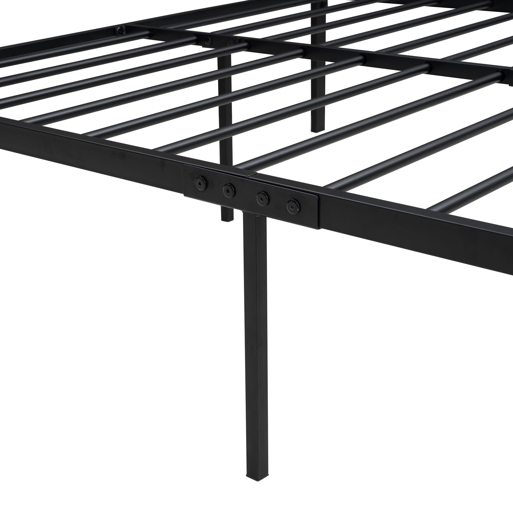 Twin Size Platform Bed, Metal And Wood Bed Frame With Headboard And Footboard, Black Black Metal & Wood