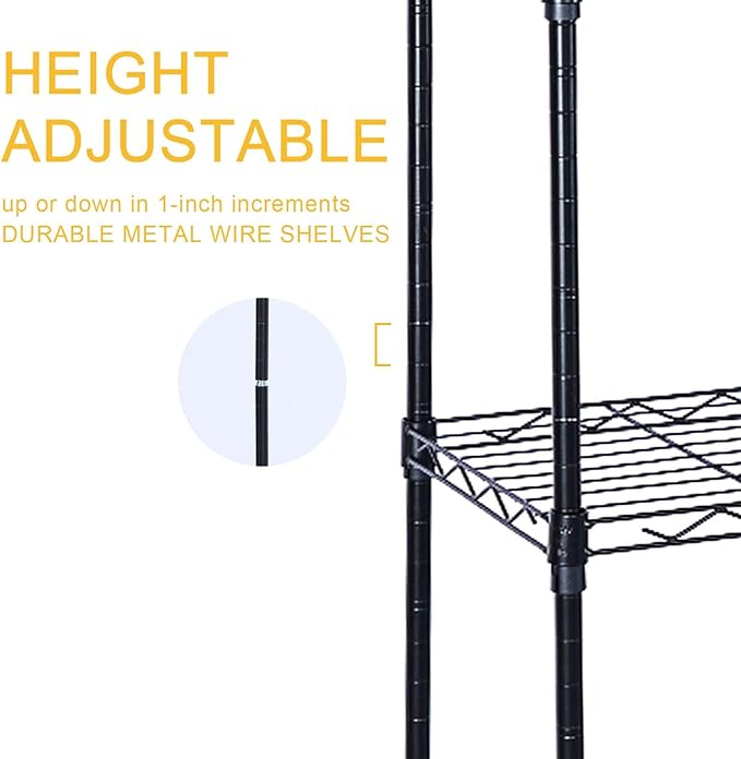 6 Tier Shelving Units, 29.92'' W X 13.98'' D X 71.65'' H Adjustable Wire Shelving With Hanging Hooks And Wheels, Black Black Steel